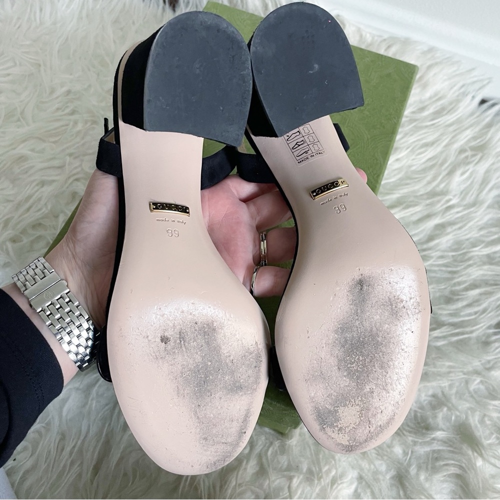 Gucci Marmont Suede Heeled Strappy Sandal GG Gold Logo size 39 - Picture 8 of 10